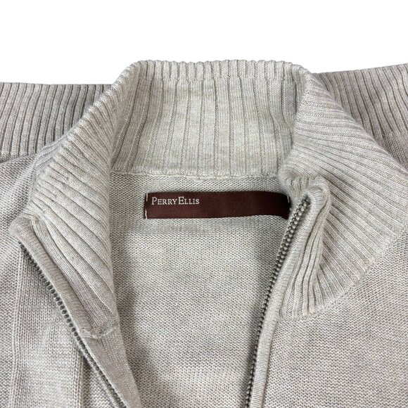 Perry Ellis Full Zip Long Sleeves Beige Sweater Size Large Modern Work Classic - Picture 6 of 9